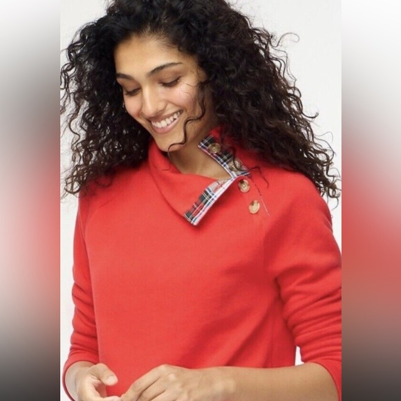 J. Crew Factory Tartan Button Neck Pullover Sweatshirt. Red Size M - Picture 11 of 11